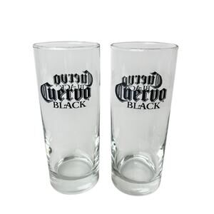 Cuervo Black 2 Clear Glasses Barware Advertising Cursive L Mark Libbey 6 In Tall